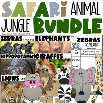 Preview of Giraffes Elephants Zebras Hippos Lions Nonfiction Book Study Informational Text