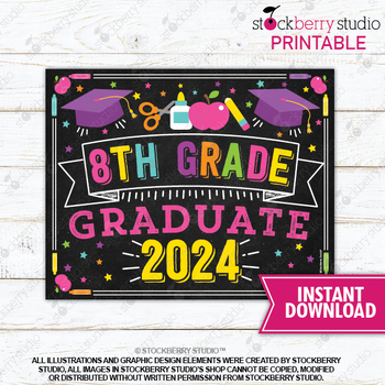 Preview of Girl 8th Grade Graduation Sign Printable Last Day of Eighth Graduate Download