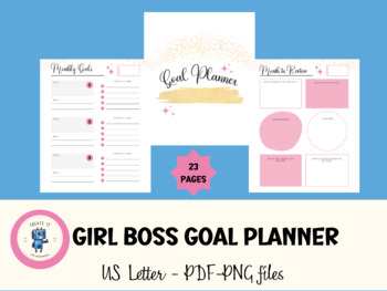 Preview of Girl Boss Goal Planner, 22 pages goal planning worksheets,SMART goals