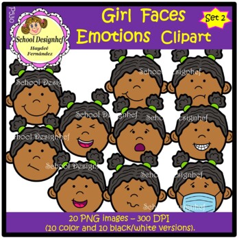 Girl Faces - Emotions - Clip Art - Set2 (School Designhcf) by School ...