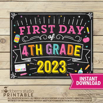 Girl First Day of 4th Grade Sign 2023 Printable Pink 1st Day School ...