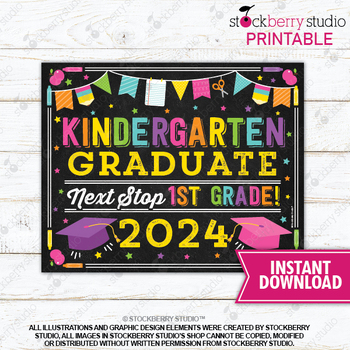 Preview of Girl Kindergarten Graduation Sign Last Day of School Photo Prop Download 2024