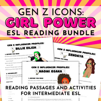 Preview of Girl Power Gen Z Reading Comprehension Passages and Activities Bundle