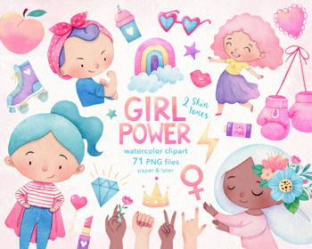 Preview of Girl Power Watercolor Clipart, Strong Women Graphics PNG