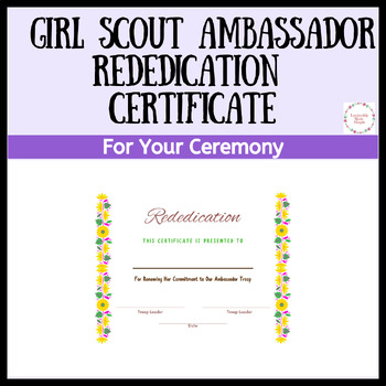 Girl Scout Ambassador Rededication Certificate for Rededication Ceremonies