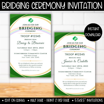 Preview of Girl Scout Bridging Ceremony Invitation Daisy Brownie Junior Cadette Senior