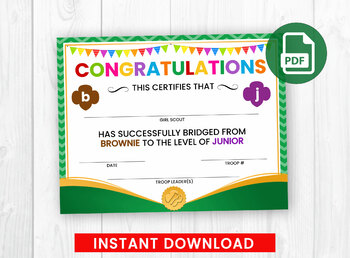 Preview of Girl Scout Bridging Certificate, Brownie to Junior Ceremony PDF