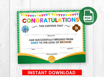 Preview of Girl Scout Bridging Certificate, Daisy to Brownie Ceremony PDF