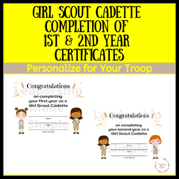 Girl Scout Cadette Completion of First Year and Second Year Certificates
