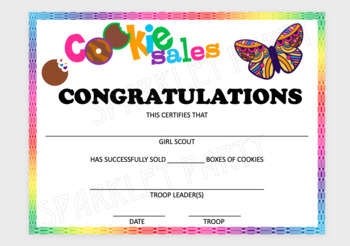 Preview of Girl Scout Cookie Sales Award Certificate Printable Cookie Order