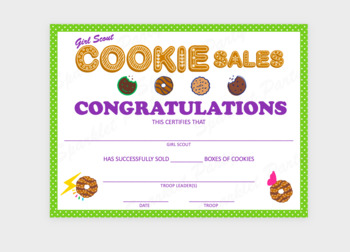 Preview of Girl Scout Cookie Sales Award Certificate Printable Cookie Order