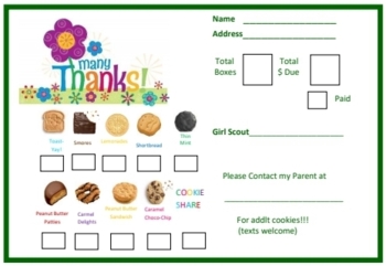 Preview of Girl Scout Cookie Thank you card 2021
