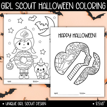 Preview of Girl Scout Halloween Trefoil Coloring Page, Printable Scouts Troop Activities GS