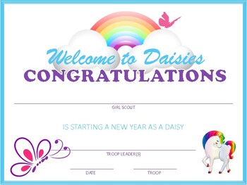 Preview of Girl Scout Investiture Welcome Daisy Award Certificate Printable Rededication