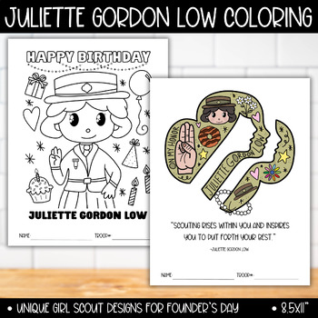 Preview of Girl Scout, Juliette Gordon Low Birthday Coloring Craft Activity, Founder's Day