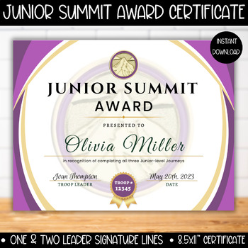 Preview of Girl Scout Junior Summit Award Certificate Template, Bridging Ceremony, Canva