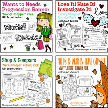 Preview of Girl Scout Juniors - "Savvy Shopper" Activity Pack Bundle - All 5 Steps!