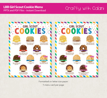 Girl Scout LBB Cookie Menu Flyer Template Editable Text TPT