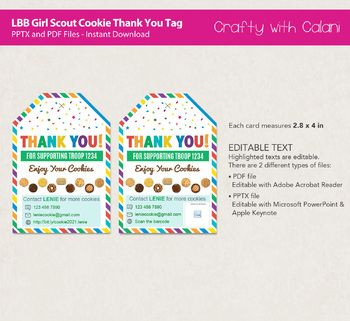 Cookie Thank You Tags Editable Cookie Booth Troop (Instant