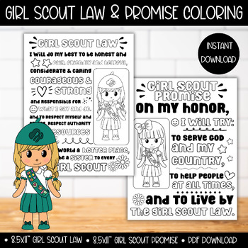 Preview of Girl Scout Law Promise Coloring Page, Girl Scout Troop Meeting Activity