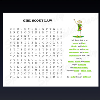 Preview of Girl Scout Law Word Search Game / Answer Sheet Included
