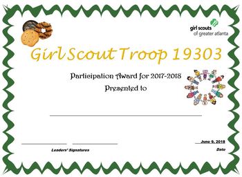 Girl Scout Participation Certificate by Pitt's Resources | TPT