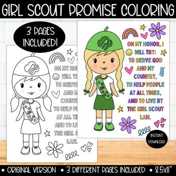 Preview of Girl Scout Promise Coloring Page Activity Poster Bookmark, Girl Scouts Swap