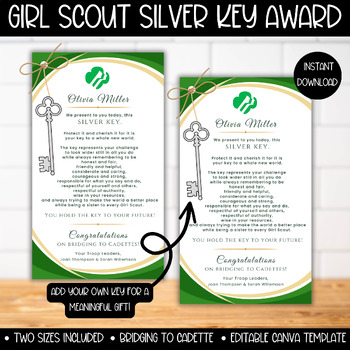 Preview of Girl Scout Silver Key Award Certificate, Cadette Bridging Ceremony Silver Gift