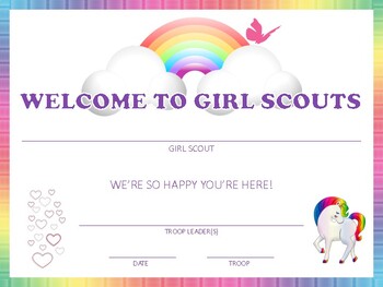 Preview of Girl Scout Welcome Award Certificate Printable Investiture Rededication