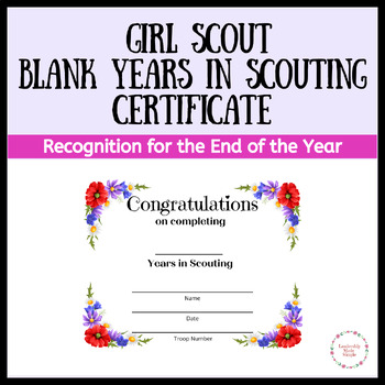 Girl Scout Blank Years of Completion Blank Certificate Floral Design
