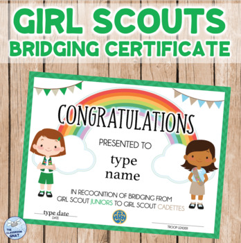 Girl Scouts Bridging Certificate JUNIOR to CADETTE by The Classroom Gnat