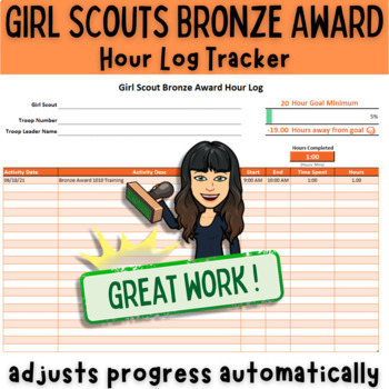 Preview of Girl Scouts Bronze Award Hour Log Tracker