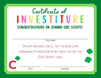 Girl Scouts Investiture and Rededication Certificates Daisy to Ambassador