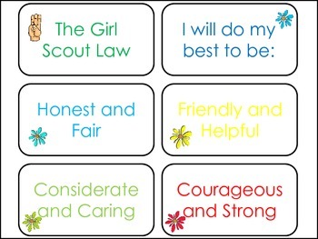 Preview of Girl Scouts Flash Cards. Learn the Law, Promise, Motto, and Slogan.