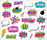 Girl Superhero Clipart Comic Book Speech Bubbles, Boom, Za