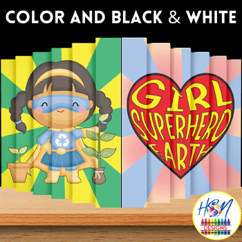 Preview of Girl Superhero Earth Day Color & BW Agamograph Bulletin Board Activities &Crafts