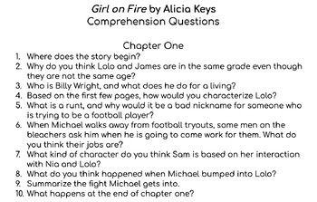 Girl on Fire Comprehension Questions by Samantha Dellenbach | TPT