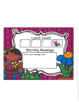 Preview of Girl with Flowers Lunch Count and Morning Message