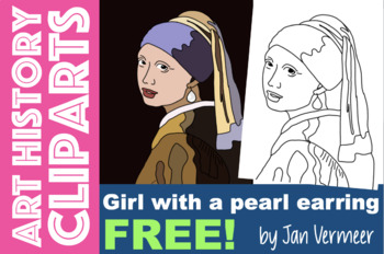 Preview of Girl with a Pearl Earring by Jan Vermeer ART HISTORY Clipart Dutch painter FREE!