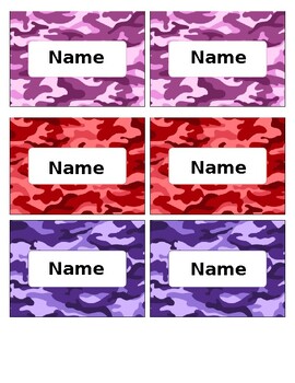 Preview of Girls Camo Theme Editable Name Tags Locker Labels Book Bin Cubby for Classroom