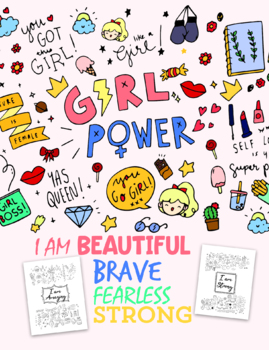 Preview of Girls Confidence Coloring Printable Pages Pre-K, Kindergarten, First Grade