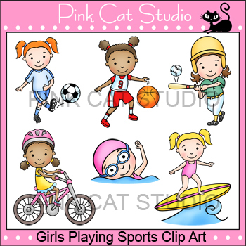 Girls Summer Sports Clip Art - soccer, basketball, softball