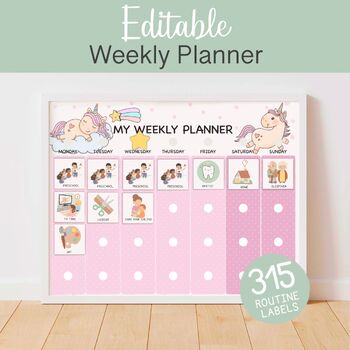 Preview of Girls Routine Chart Editable Weekly Planner Routine Graphic Daily To Do List