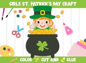 Preview of Girls St. Patrick's Day Craft Activity : Color, Cut, and Glue for PreK to 2nd