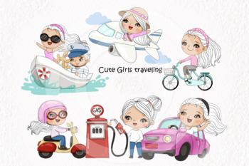 Preview of Girls Traveling Clipart instant download PNG file - 300 dpi