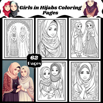 Preview of Girls in Hijabs Coloring Pages - Muslim Girls - Wearing Hijabs