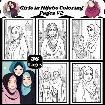 Preview of Girls in Hijabs Coloring Pages - Muslim Girls - Wearing Hijabs V2