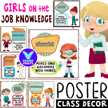 Preview of Girls on the Job Knowledge Learning for Kids Classroom Decor Bulletin Board Idea