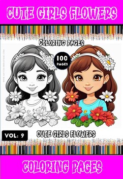 Preview of Girly Petal Magic: Instant PDF Access to Cute Girls Flowers Coloring Pages Vol 9