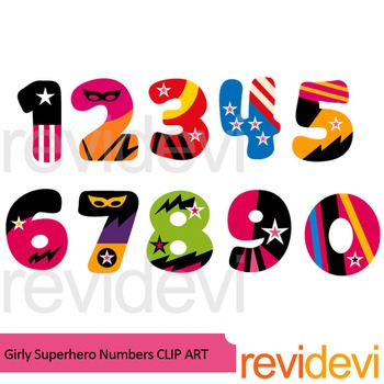 Preview of Girly Superhero Numbers clipart
